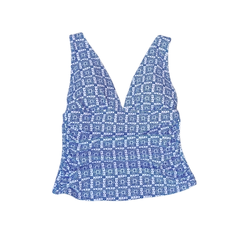 J. Crew Blue & White Ruched Swim Tankini sz L NEW